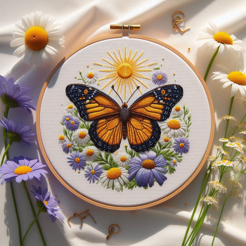 Butterfly and flower embroidery