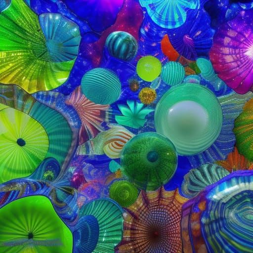 Hyperdetailed Chihuly Christmas Tree Frosted Magnified Focus...