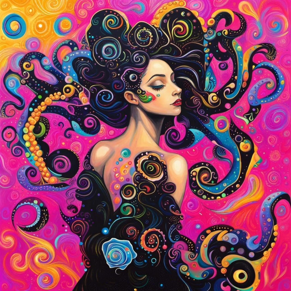 Mona Lisas black rose and The octopus mind ai intelligent neon beauty ...