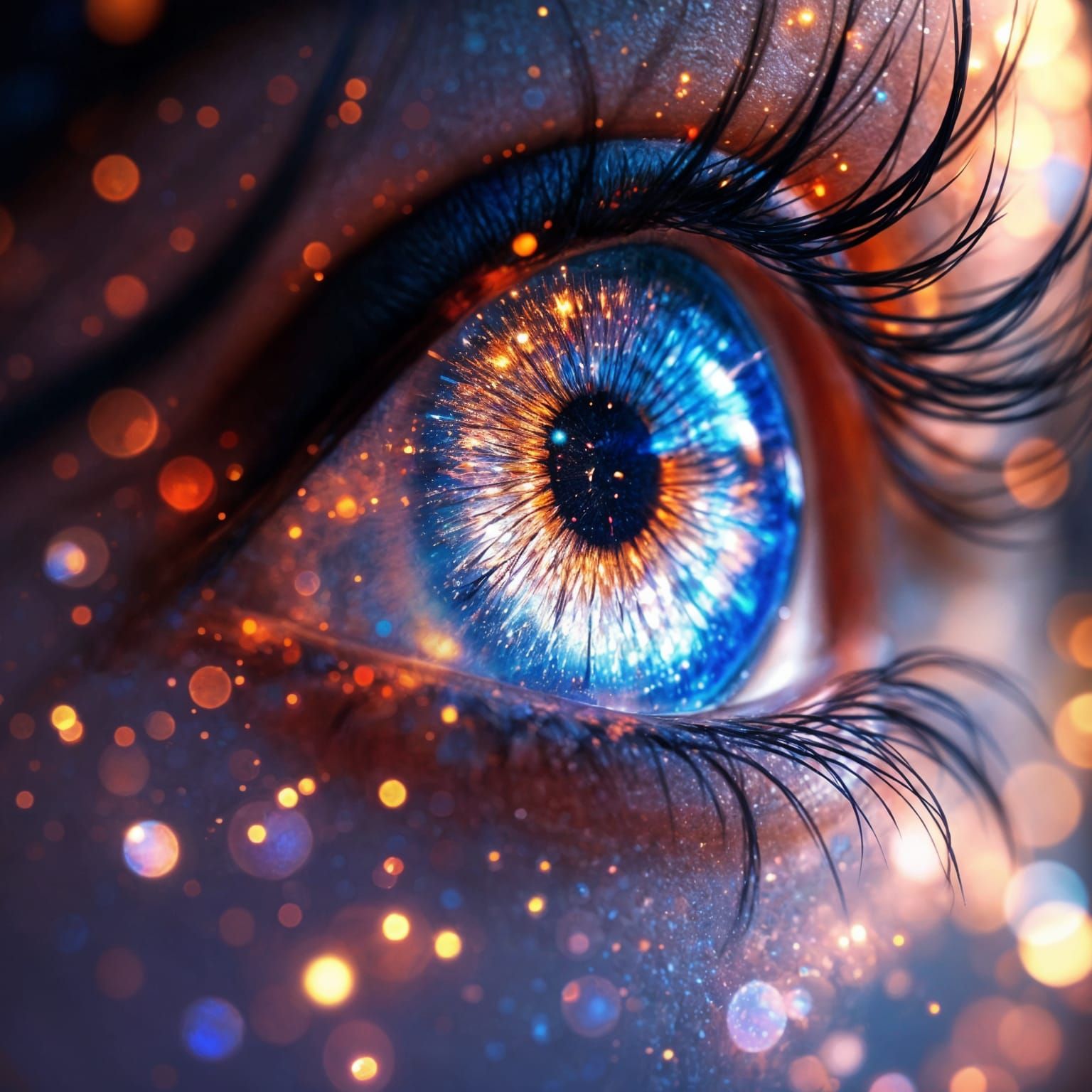 close up of an eye, beautiful eye, sparkles, beautiful highlights, vibrant colors,   by @yogurtpup