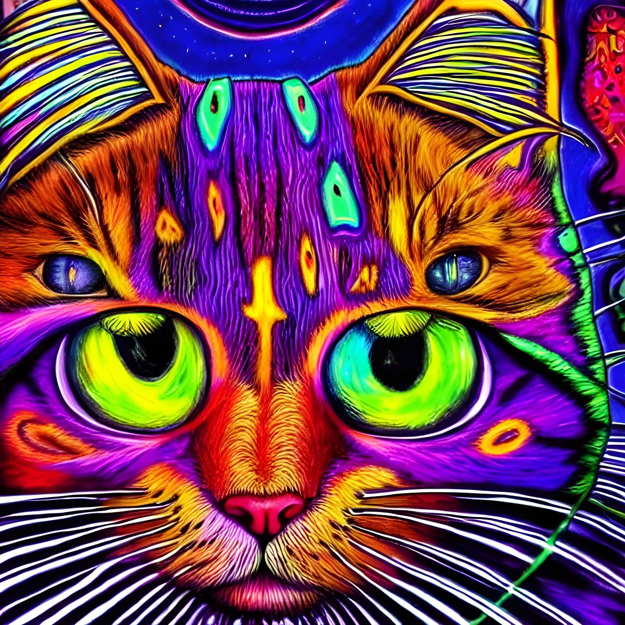 Colourful Psychedelic Cat Art Psychedelic Art Dmt Trip Art Acid Art