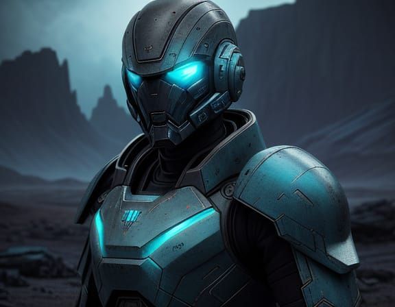 Futuristic Soldier in Alien Landscape - Sci-Fi Concept Art