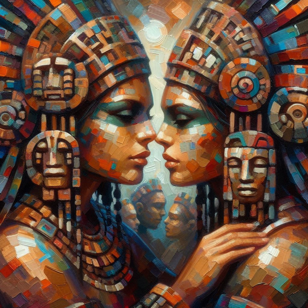 Pastose Acrylmalerei mit Maya-Frauen #3