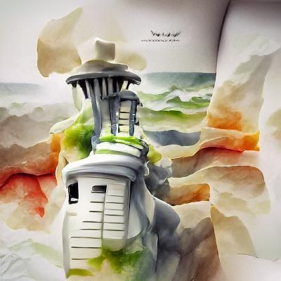 beautiful ambient occlusion watercolor a lighthouse in the P...