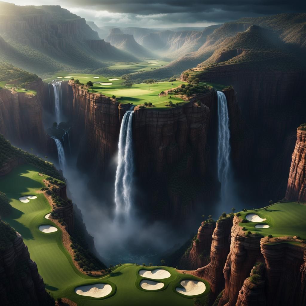 A sprawling 18 hole golf Course seen from above weaving thro...