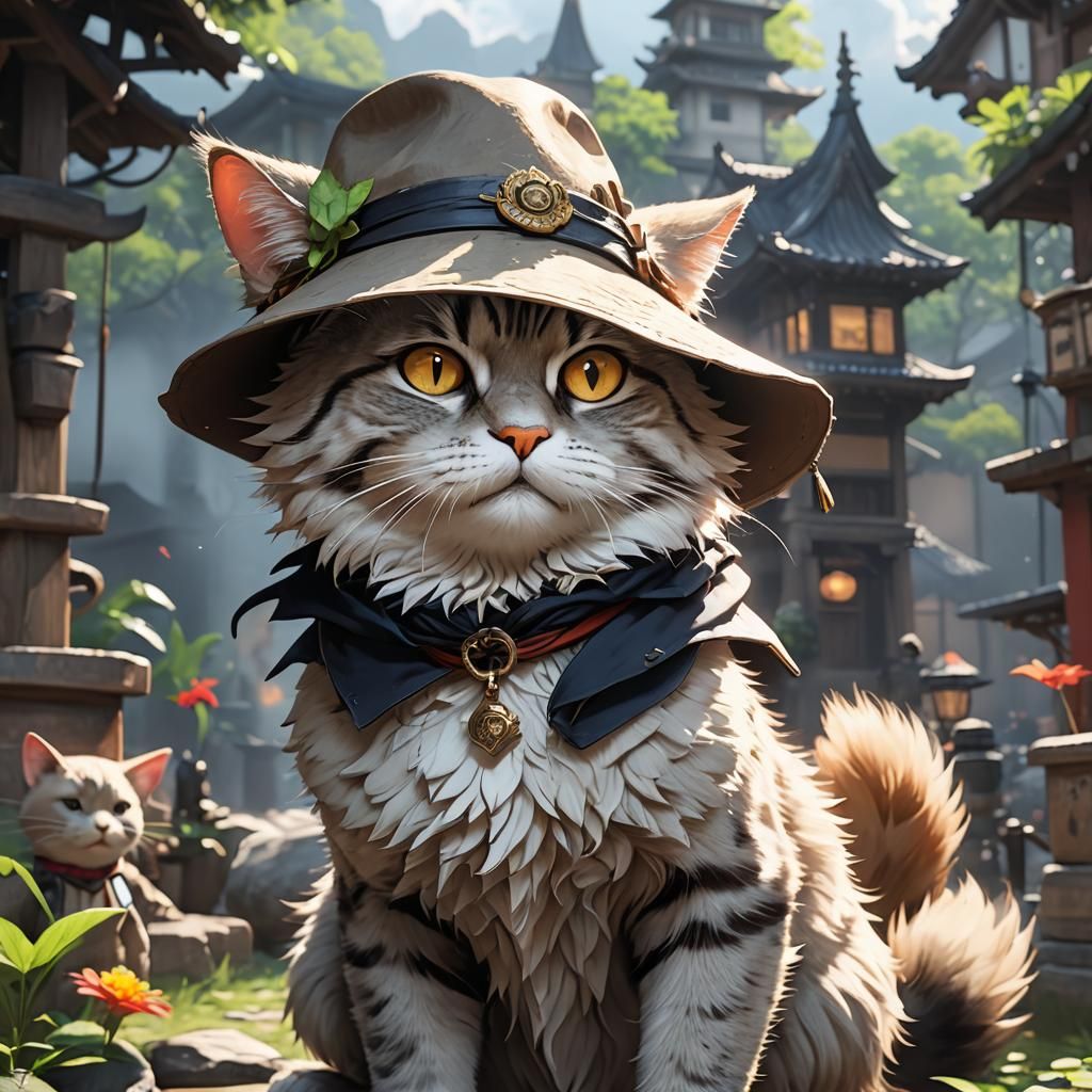 Cat in Witch Hat on Cloud: 3D Anime Art