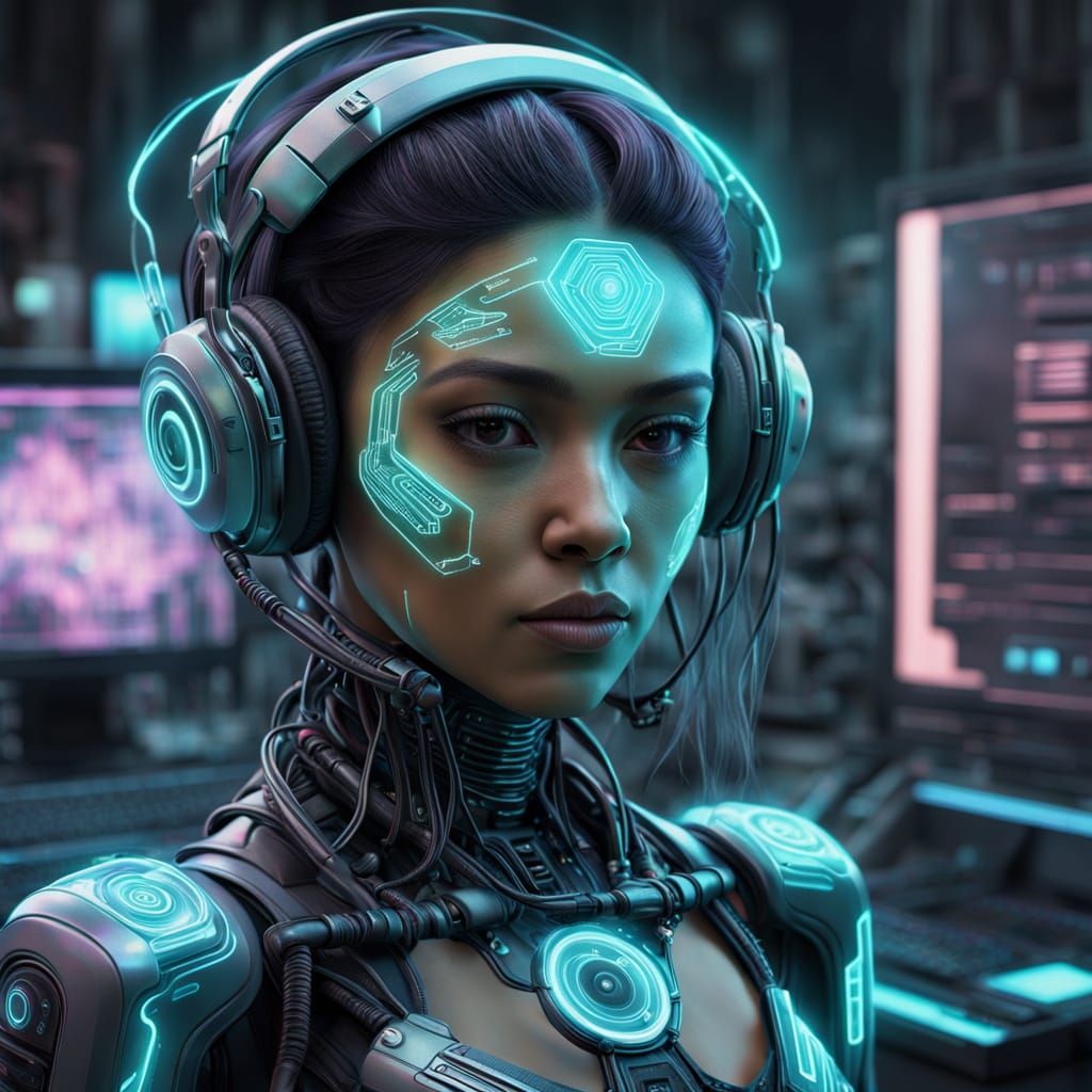 Iridescent Latina Ghost in a Cyberpunk World