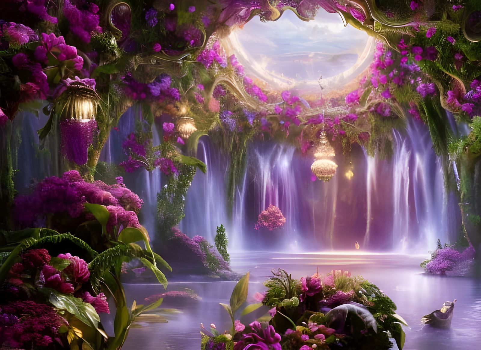 Grotto Garden ⛲️🪻🌺🌸 - AI Generated Artwork - NightCafe Creator