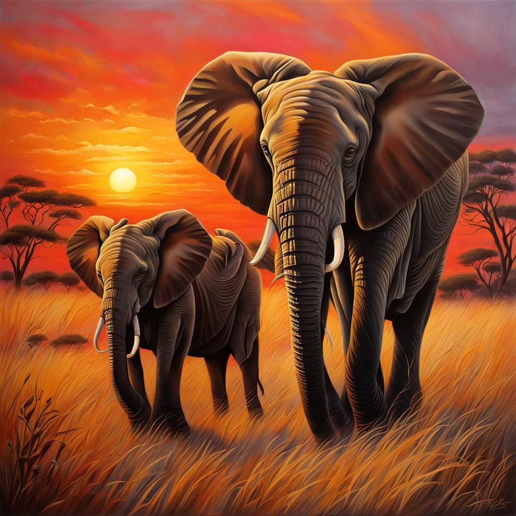 African elephants  🐘🐘 at sunset  by @Magdalene