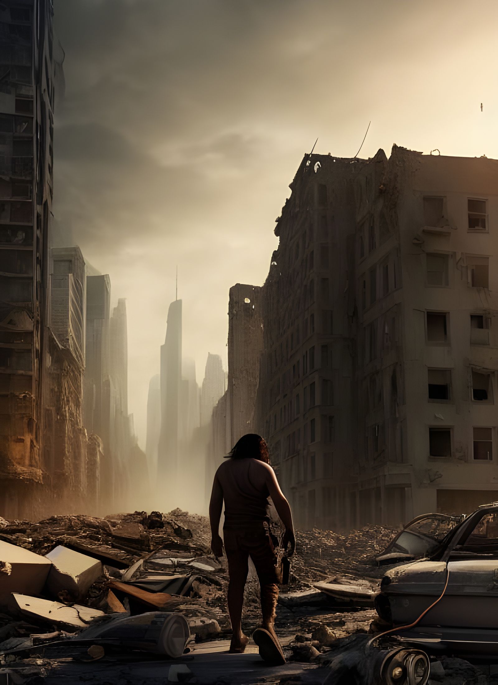 Last man on earth in a destroyed city undefined