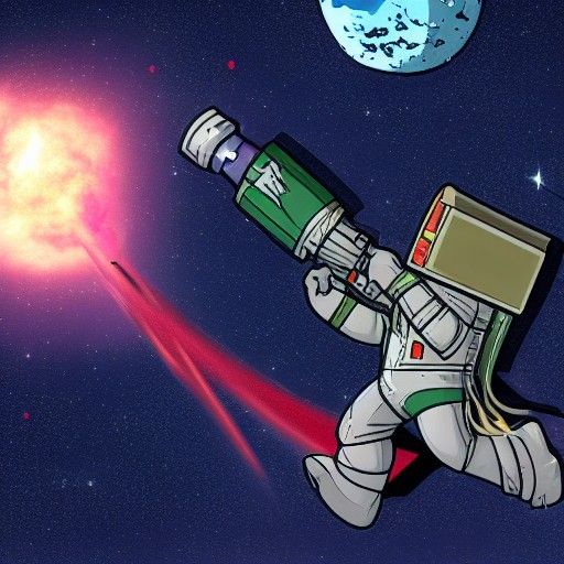 Wizard with a minigun in space