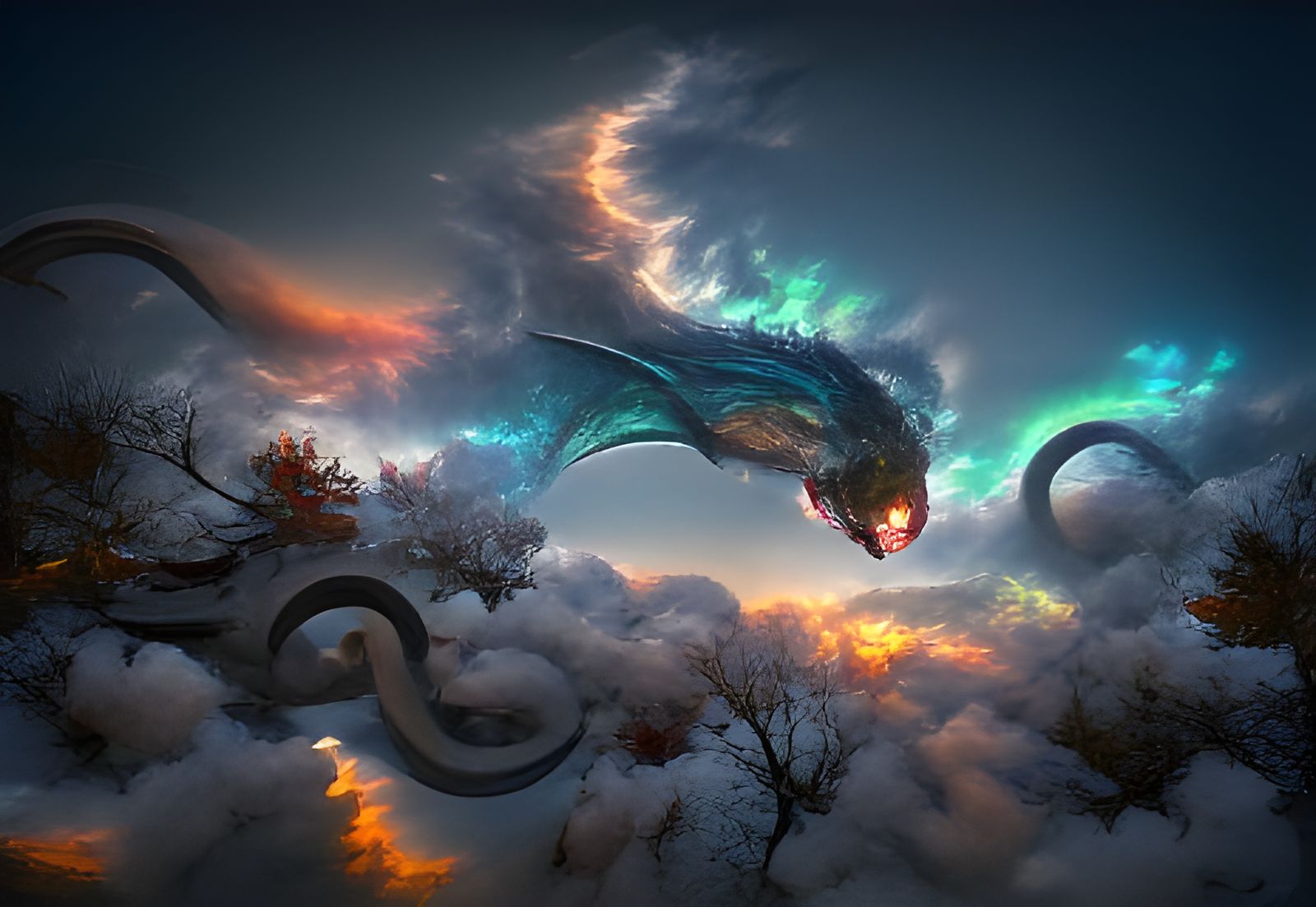 beautiful dragon flying through the sky