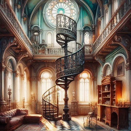 Doll house Interior with spiral staircase