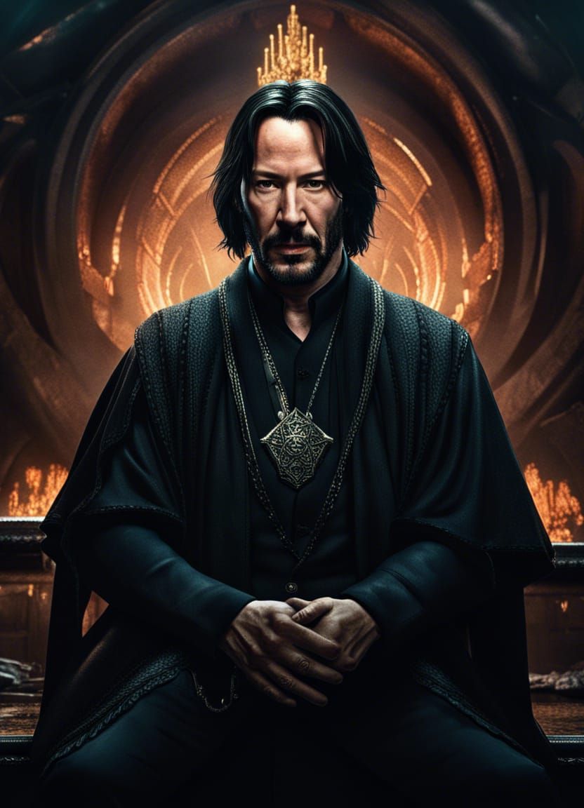 Keanu Reeves as a grand wizard who is the leader of a fantas...