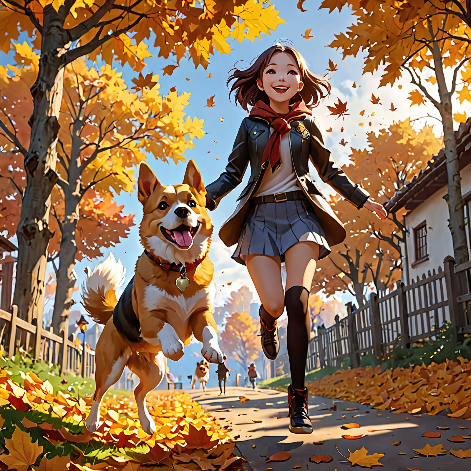 A girl and her dog enjoying Automn