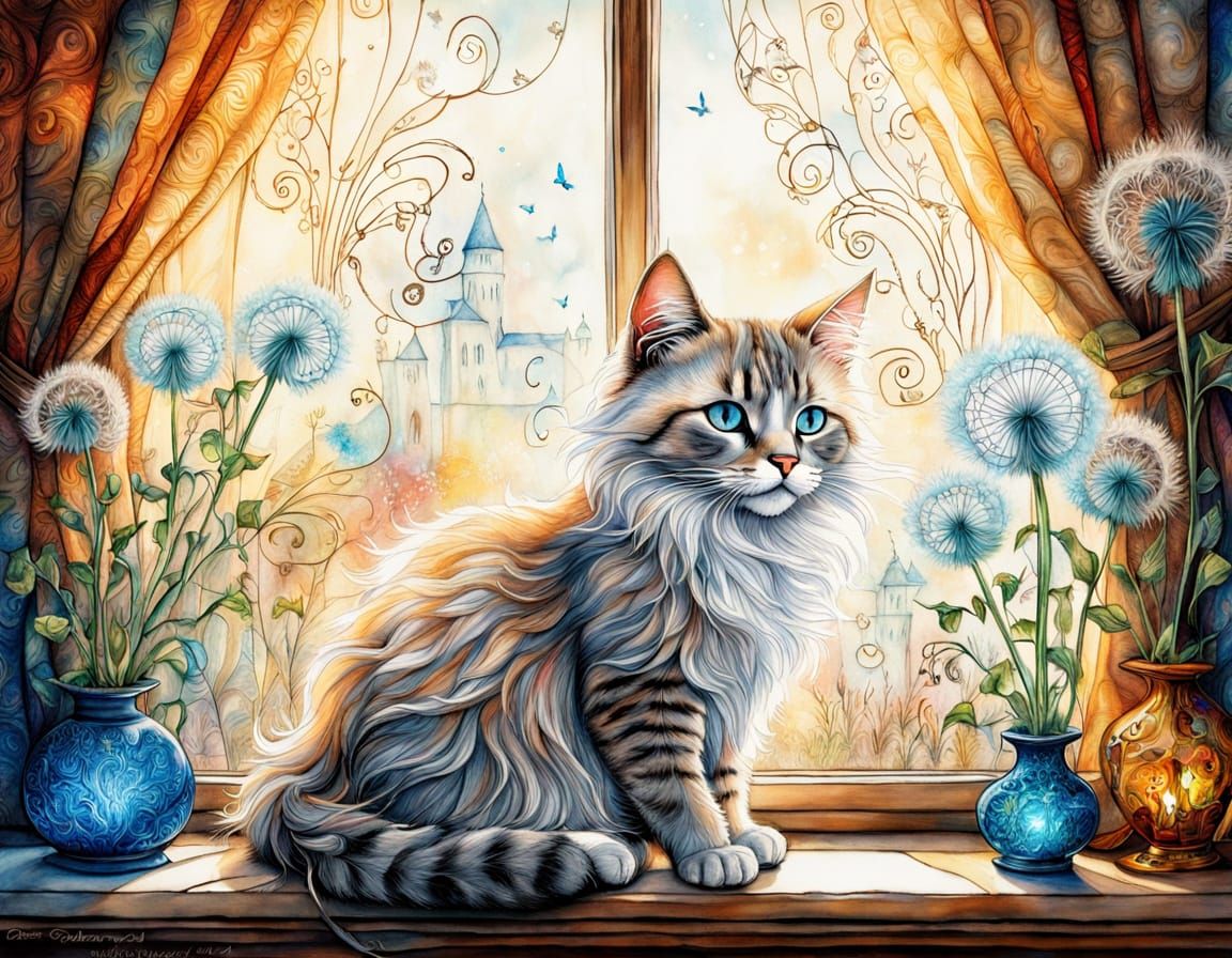 Fluffy Regal-Looking Cat Sitting On WindowSill