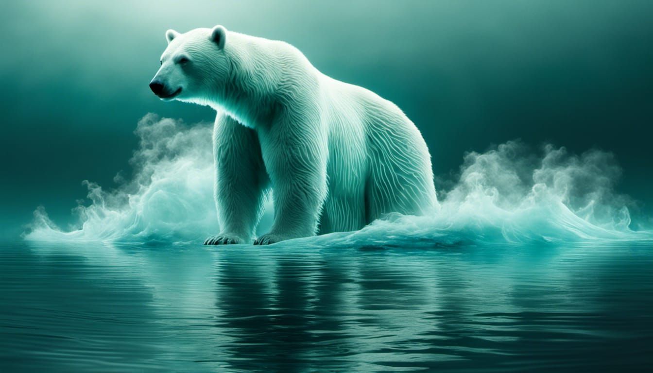 Creepy Polar Bear in Aurorascape, amazing reflections and ripples ...