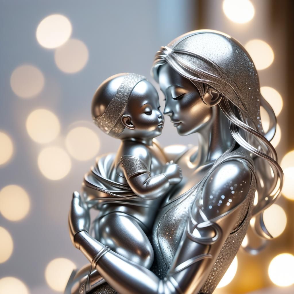 Mother & Child: Brushed Steel, Wire, Diamond  by @Basic_Shmasic