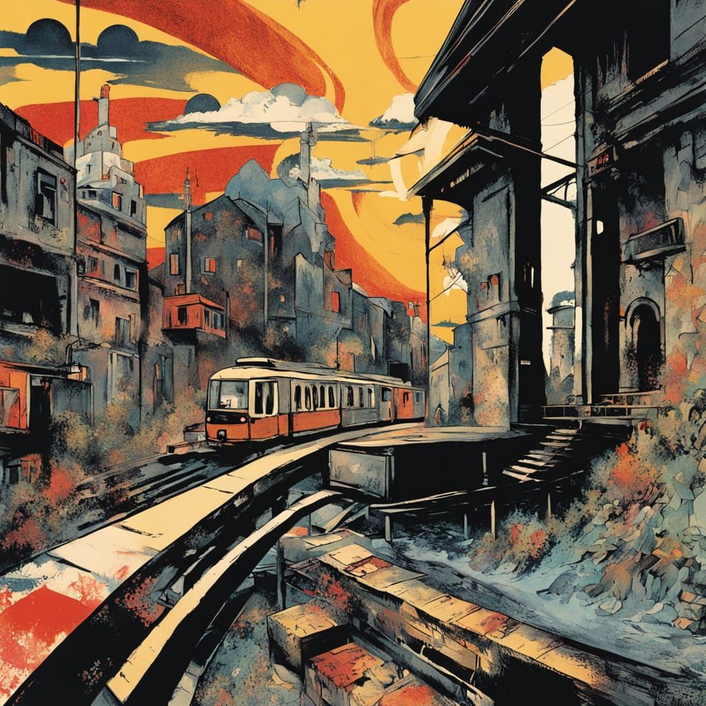 Gothic Fortress at Sunset in Art Deco Style