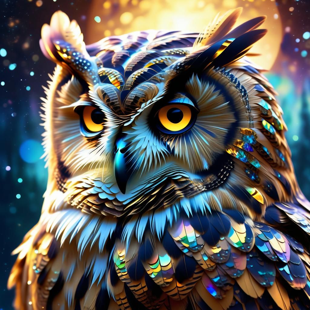 Iridescent Owl Diamond Fantasy Concept Art