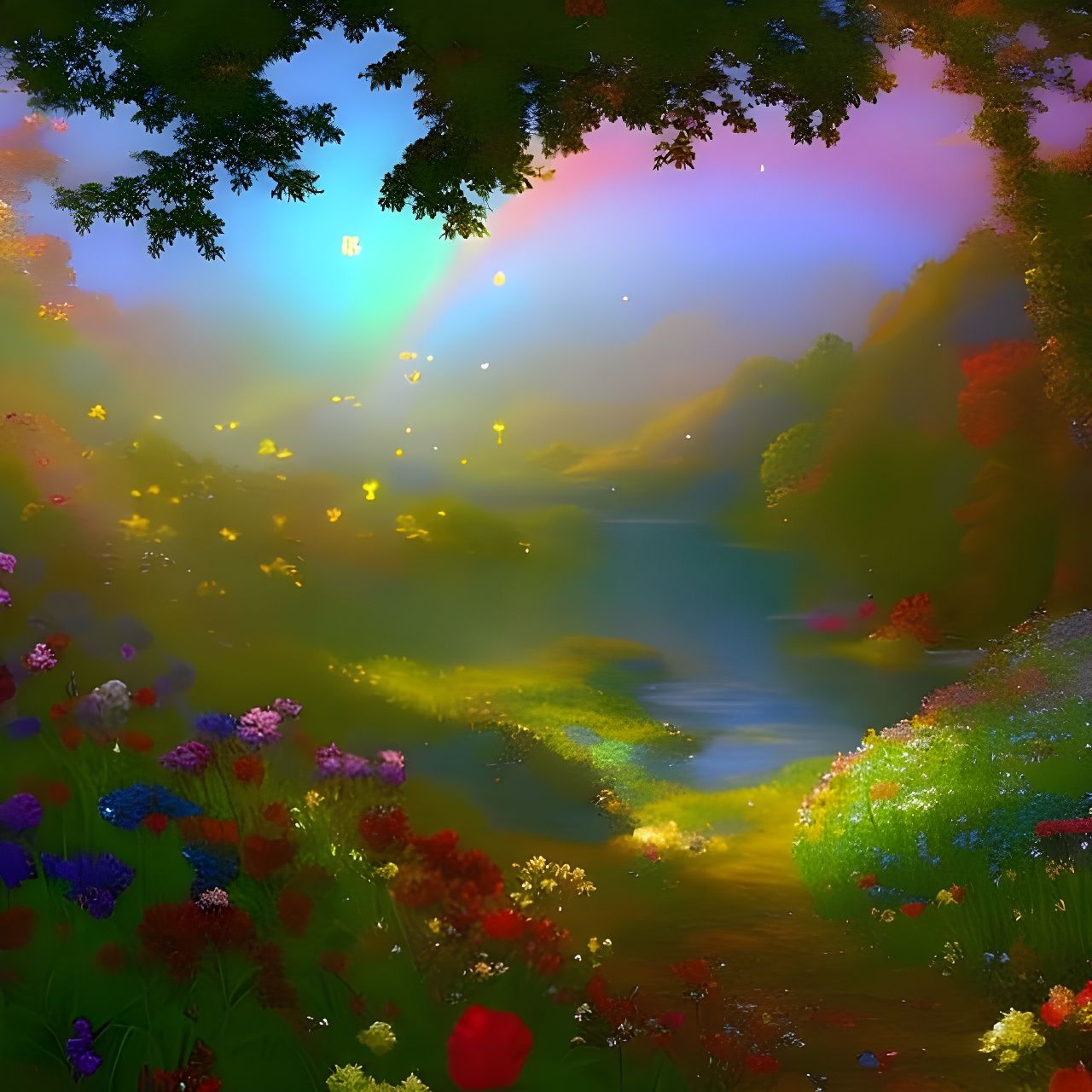 Butterflies on rainbow garden. - AI Generated Artwork - NightCafe Creator