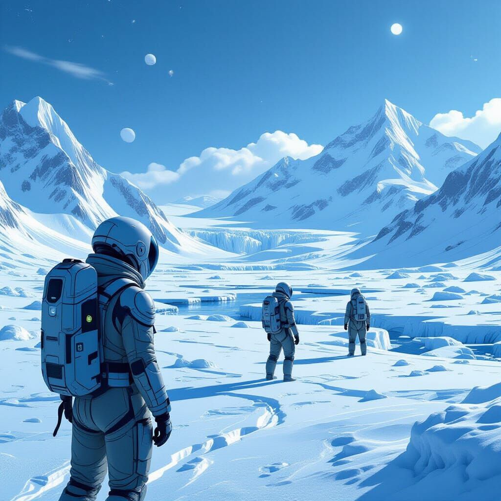 Alien Explorers on Frozen Planet in Sci-Fi Style