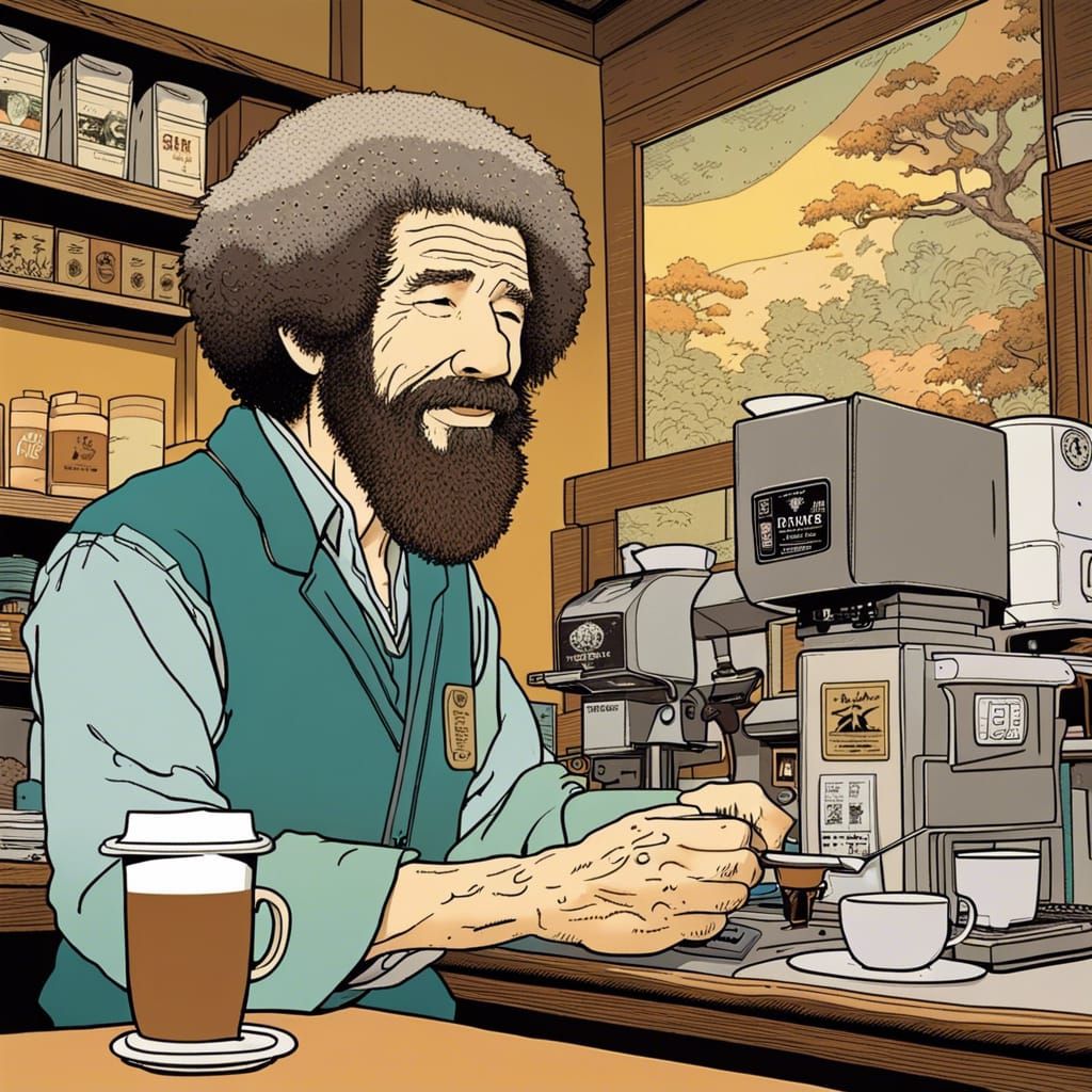 Barista Bob Ross   by @cheesepuff 
