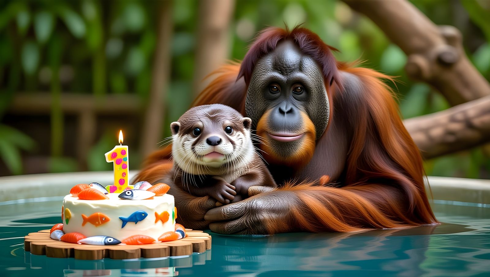 Birthday Celebration of Baby Otter with Orangutan Godmother  by @Gary Murakami