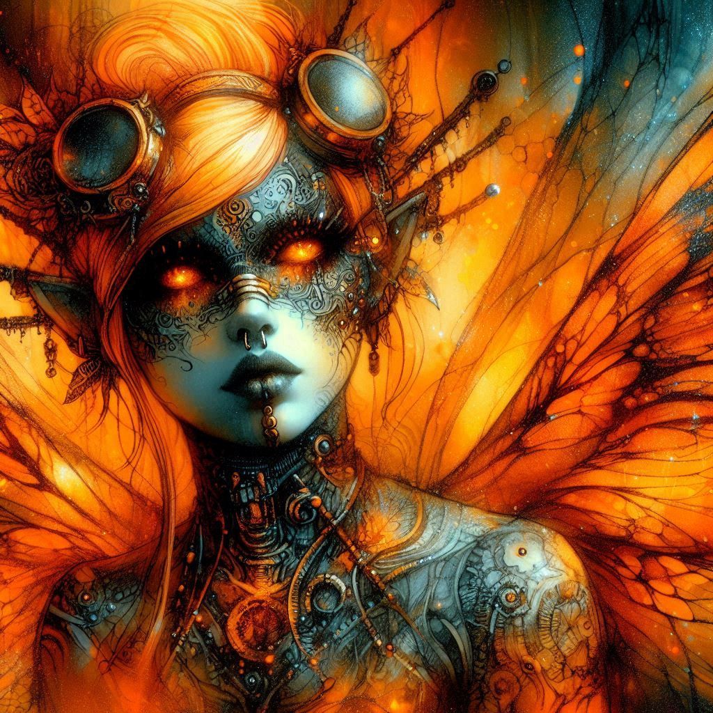 Orange goth cyberpunk fairy