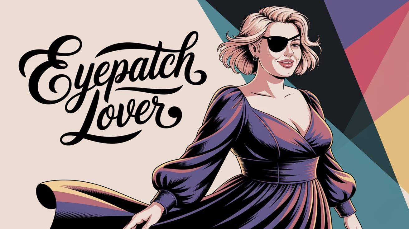Profile cover image of woman with eyepatch with the text "Eyepatch lover" in beautiful calligraphy, no. 5 - Start Image 1