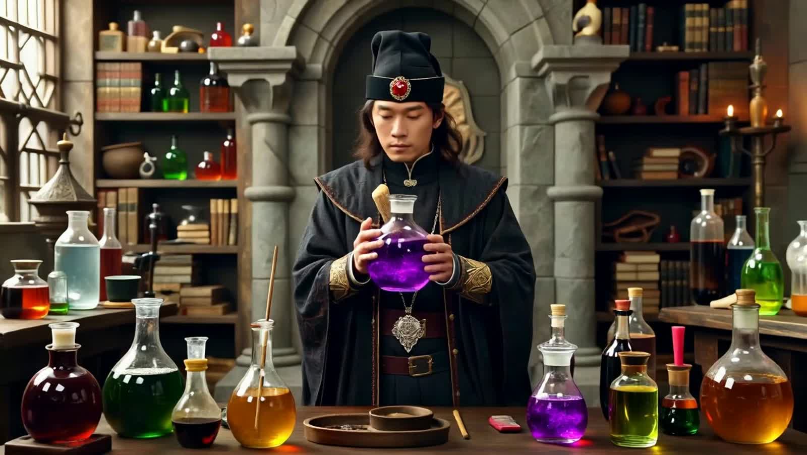 a potion designer in a magical laboratory