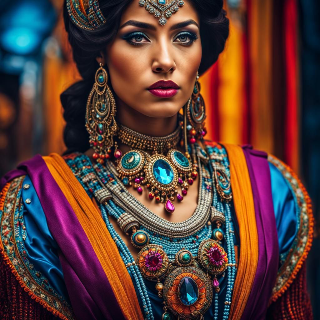 Hyperrealistic portrait of a beautiful woman wearing intrica...