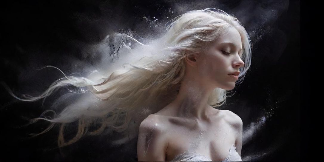 A  portrait of a woman with long blonde hair