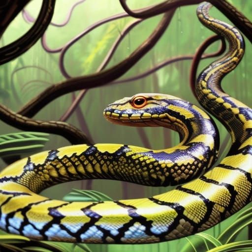 "snake, rainbow serpent, serpent, venom, fangs, cobra, python, scales