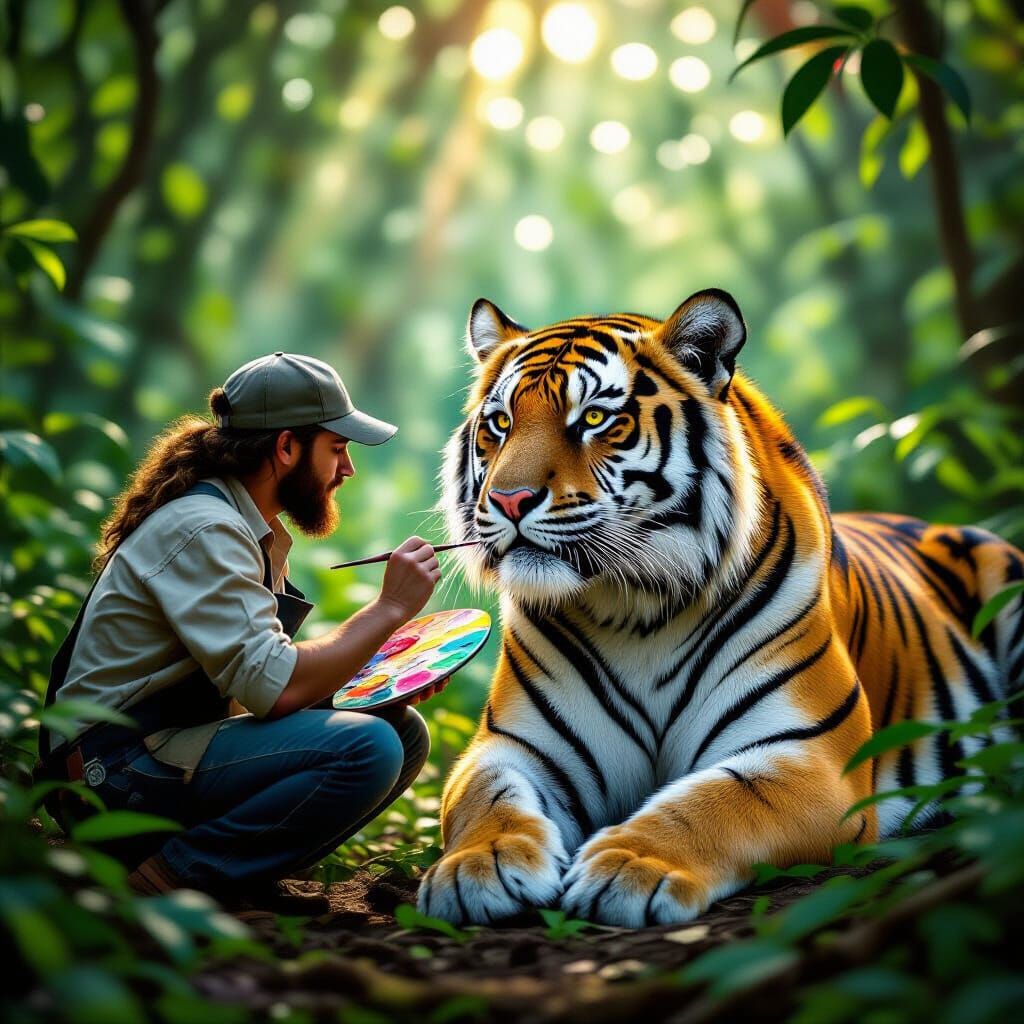 Hyperrealistic 3D Tiger Painted Onto Living Bengal Tiger
