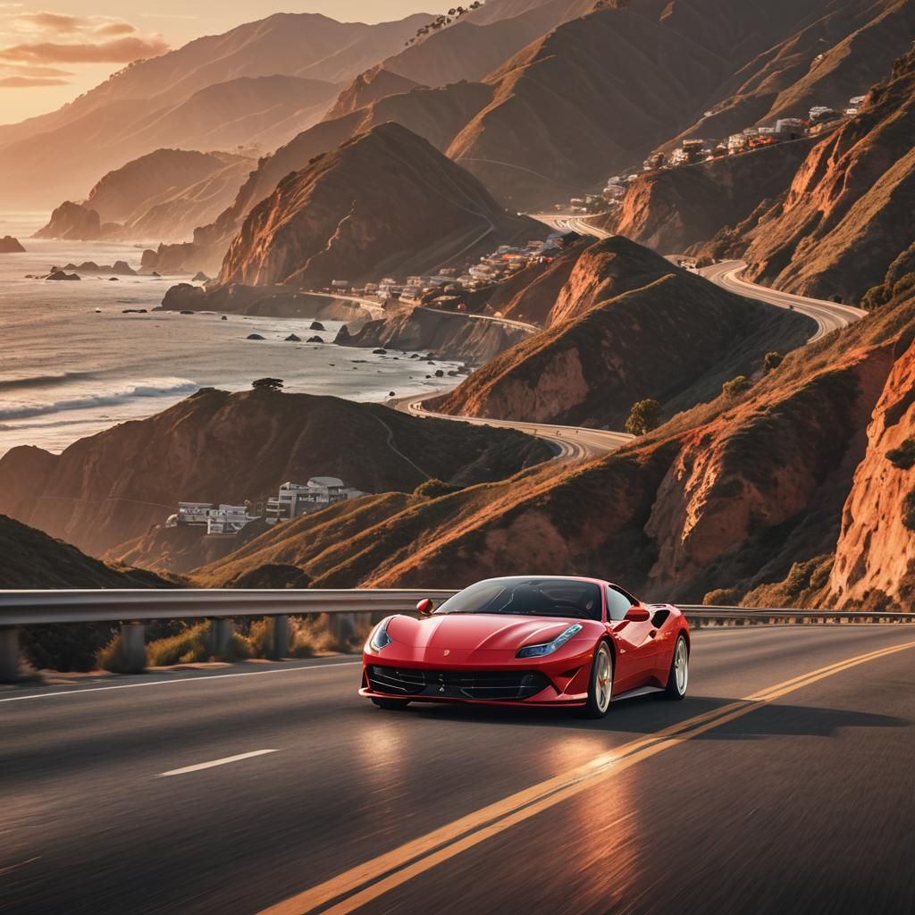 "A Ferrari's Sunset Run on the Coast"  by @A Secret McDaniel