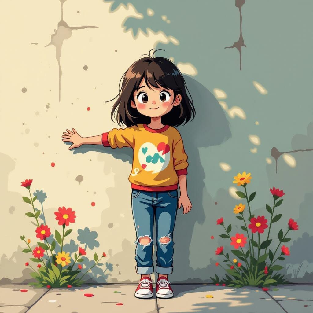 Girl Stuck to Wall in Camille Rose Garcia Style