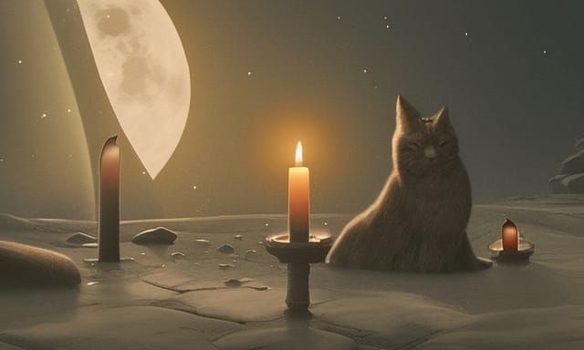 candle lit area with cat