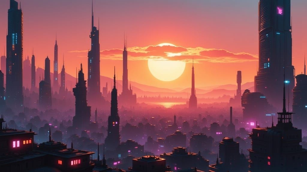 Futuristic City at Sunset