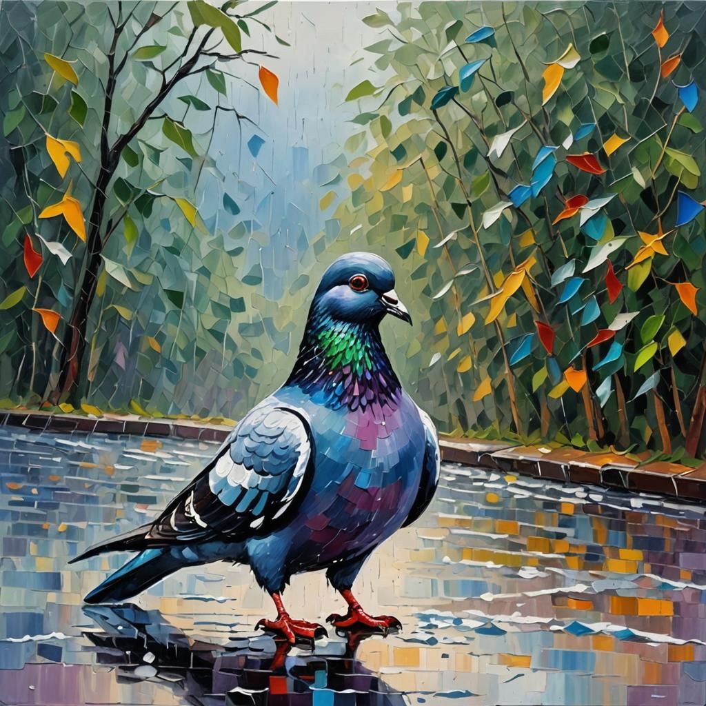 Pigeon in the rain