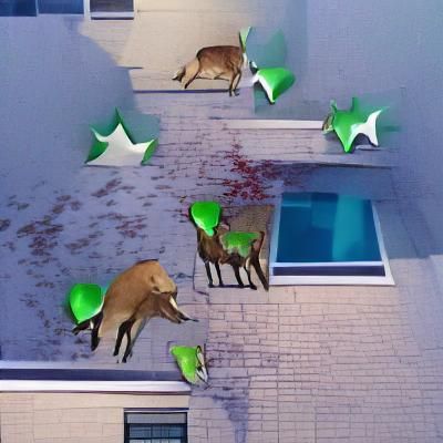 falling deers crying over dead relatives in a green tinted o...