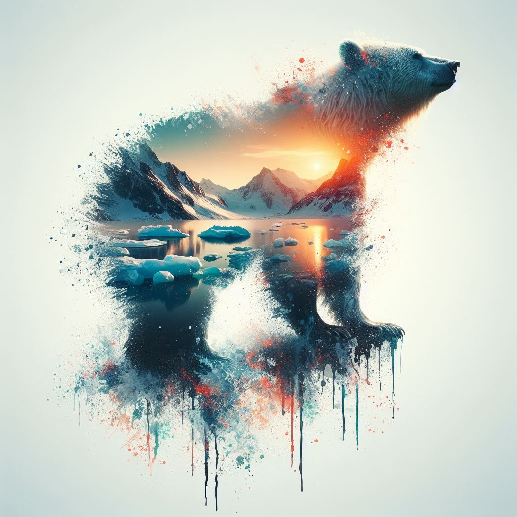 Double exposure polar bear/pack ice
