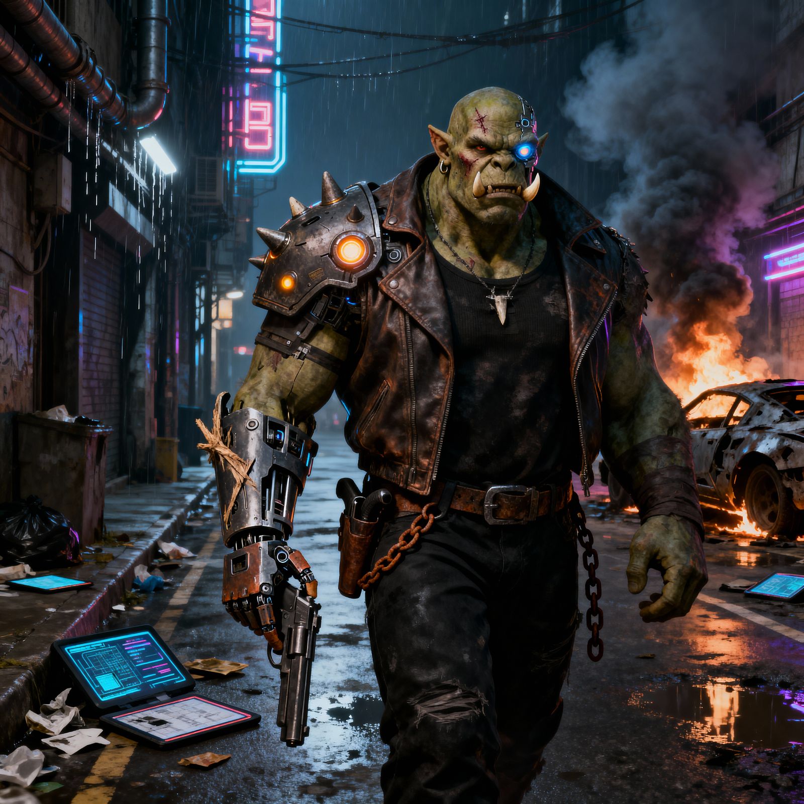 Cyberpunk Orc - gang leader.