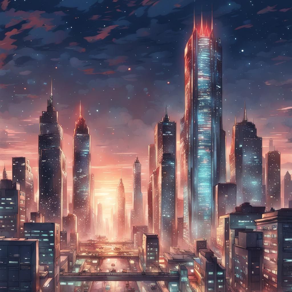 A futuristic skyscraper city decorative in Christmas vibes