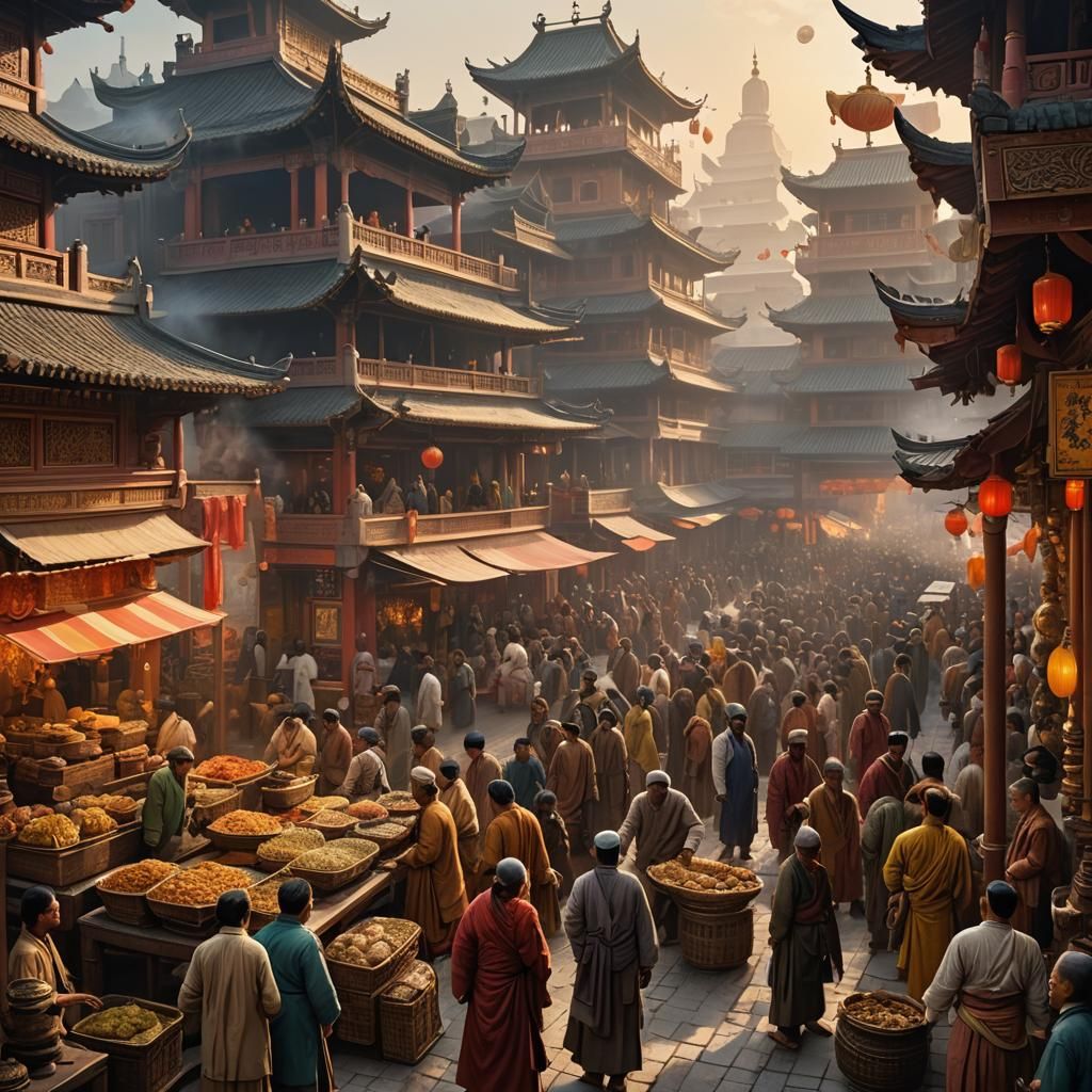 **8. Chinese and Indian traders in Srivijaya port:** Imagine...