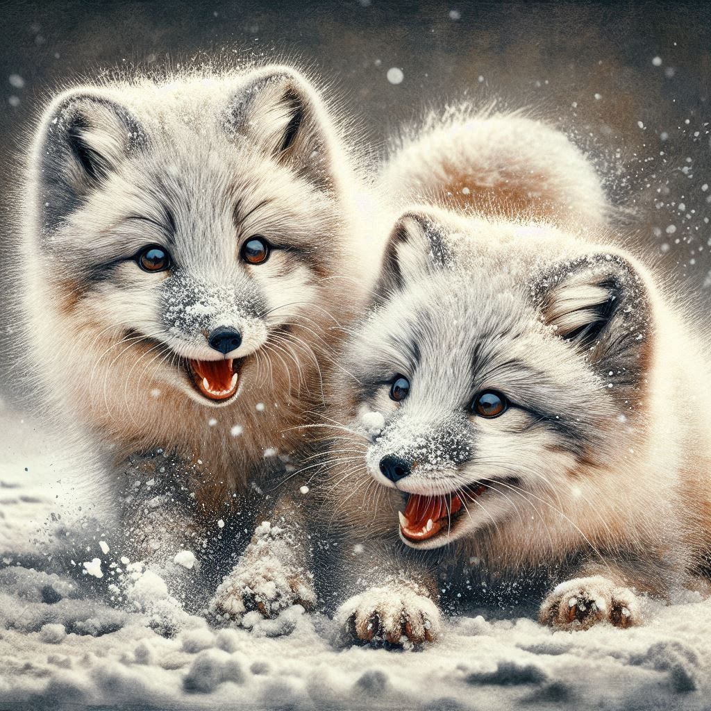 Playing polar fox cubs