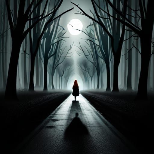 A lone, red haired woman sitting in the middle of a slender ...