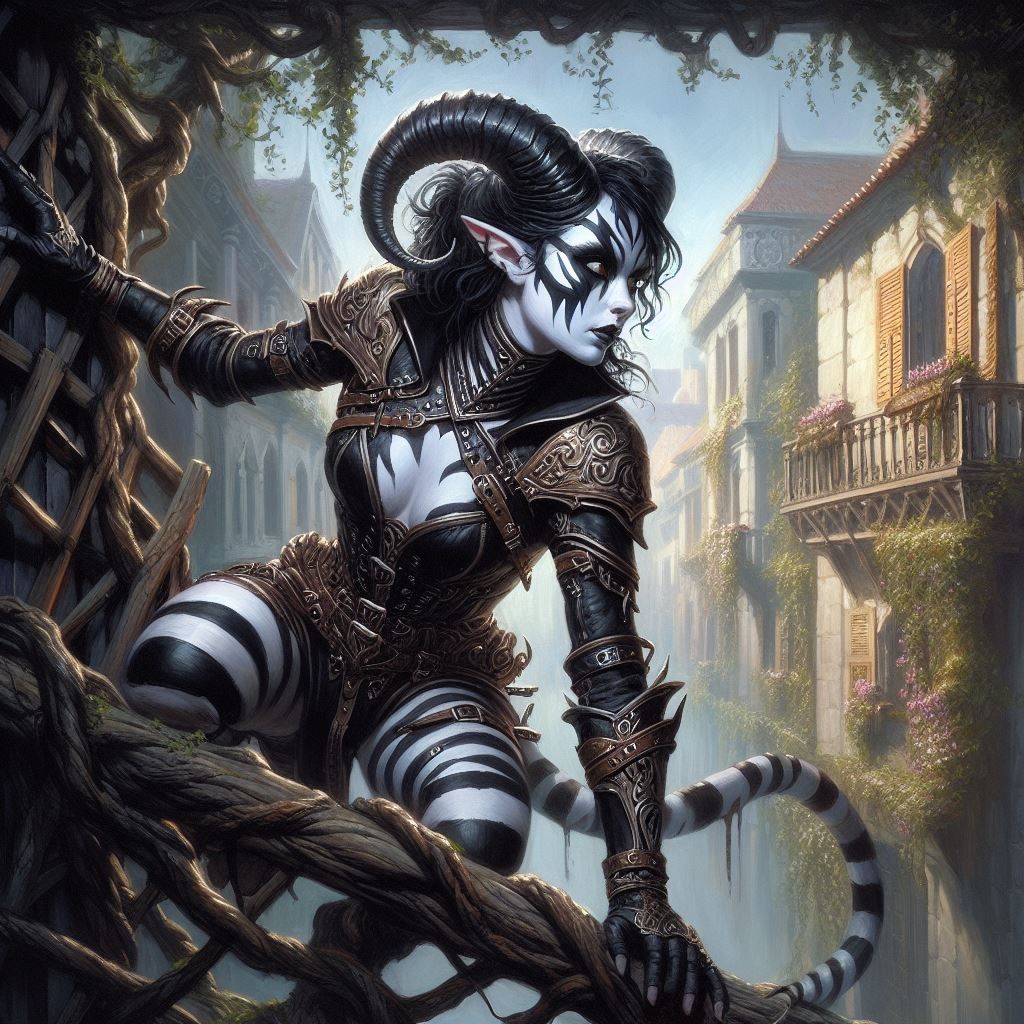 Tiefling Climbing a Trellis