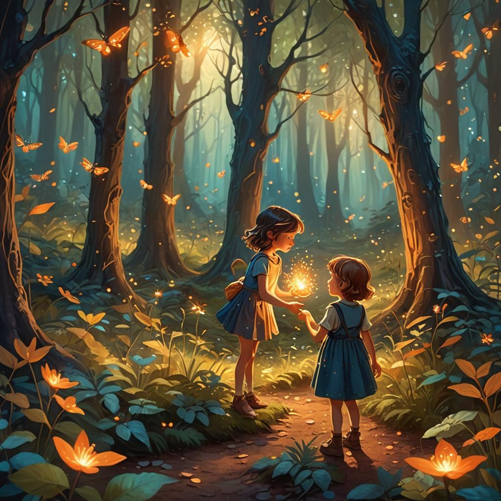 Enchanting Forest Scene: Child Offered Food