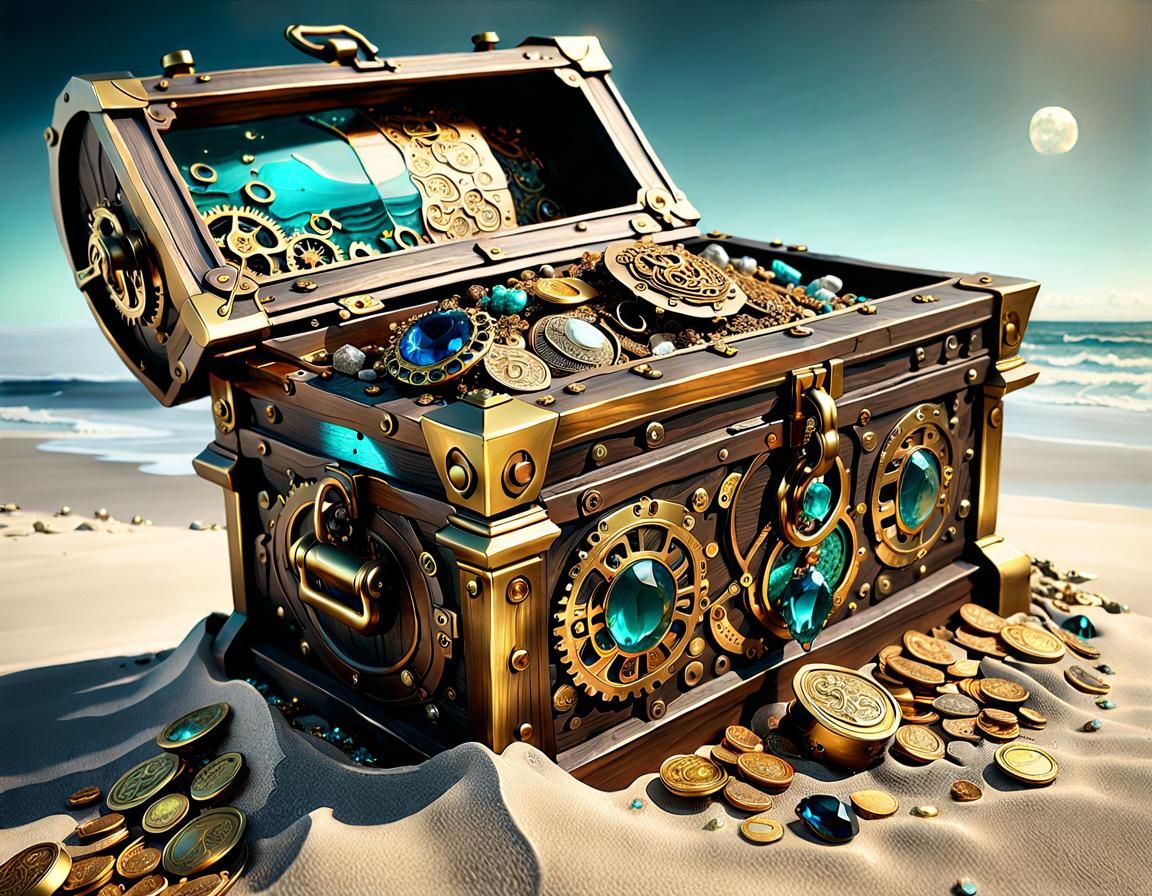 Embossed, dramatic side view of a intricately steampunk trea...